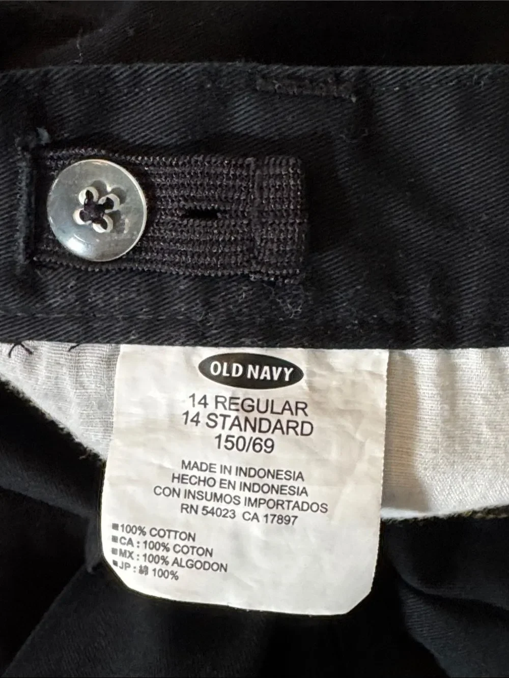 Old Navy Youth Black Straight Leg Pants 100% Cotton Size 14 Regular